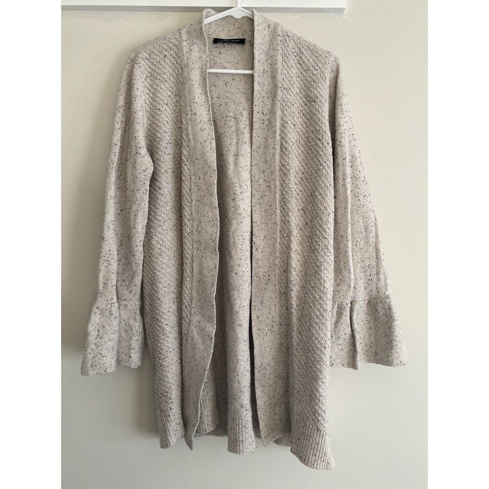 Ivanka Trump Cream Heathered Cardigan Womens Large Flared Cotton Gray